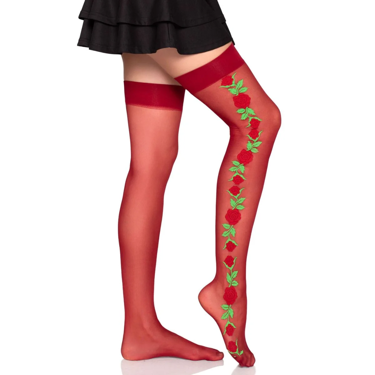 Leg Avenue - Thigh Highs with Roses - Rood