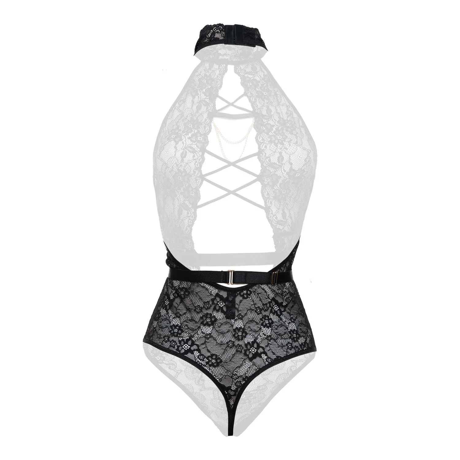 Christine - Exclusieve body met open kruis Blace - Zwart