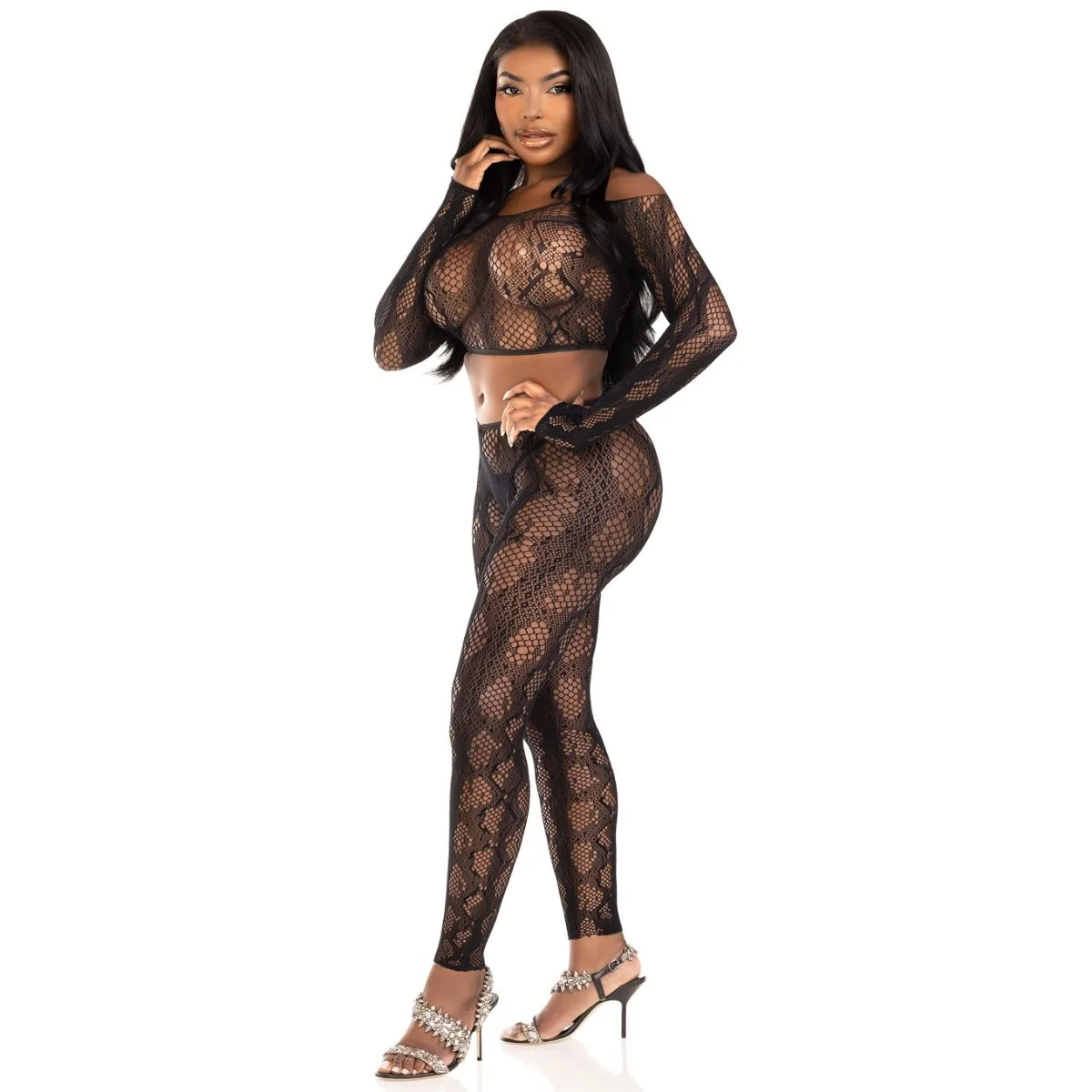 Leg Avenue - Python Crop Top en Legging Set - Zwart
