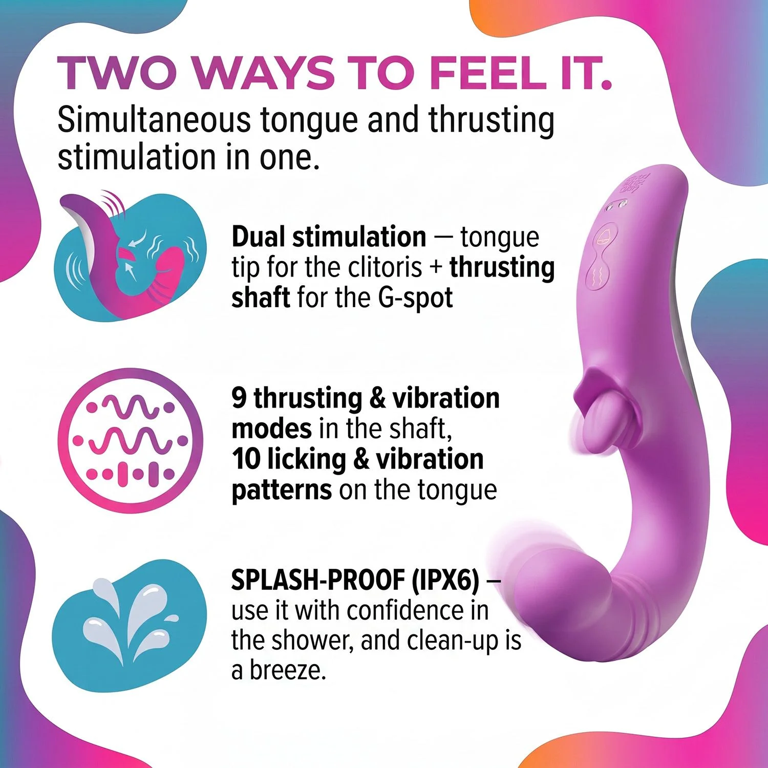 Good Vibes Only - Thrusting Tong Vibrator - Roze