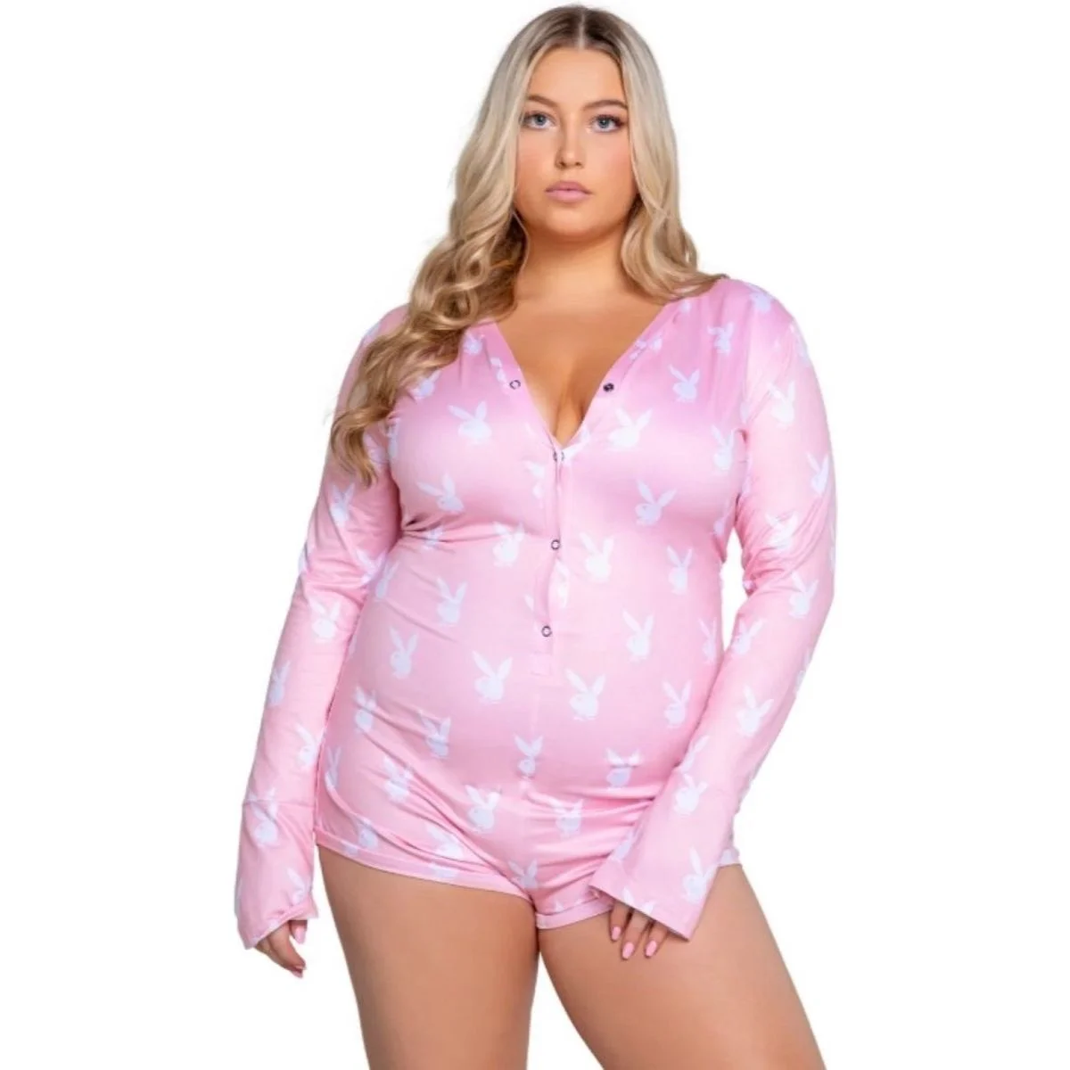 Playboy Lingerie - Slumber Bunny Curvy Onesie - Roze